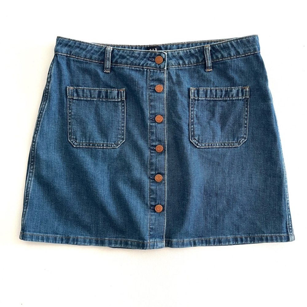 Gap Denim Patch Pocket Button Front Mini Skirt Si… - image 1